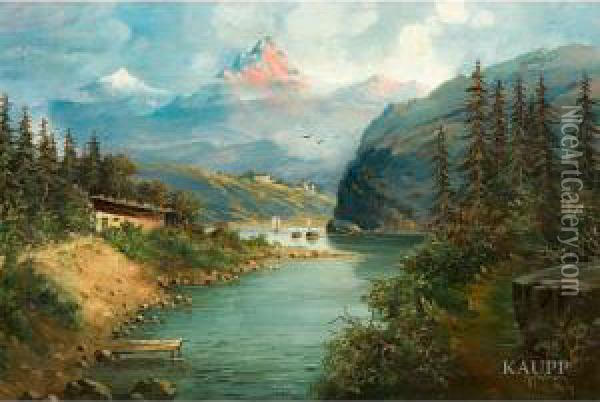Idyllische Schweizer 
Gebirgslandschaft Mit Flusslauf Am Fusedes Matterhorns In 
Stimmungsvollem Morgenlicht Oil Painting - Karl Hauptmann
