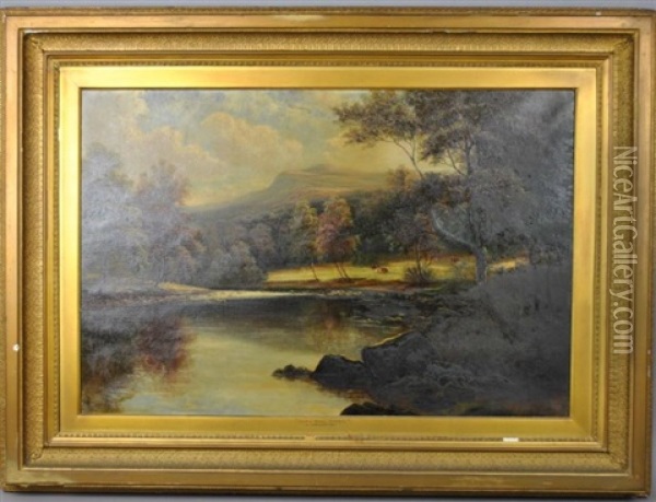 The Wharfe, Bolton Woods, Looking Towards Beamsley Oil Painting - William Mellor