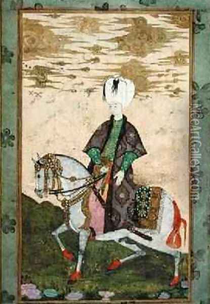 Equestrian portrait of Sultan Osman II 1603-22 1618 Oil Painting - Nakshi