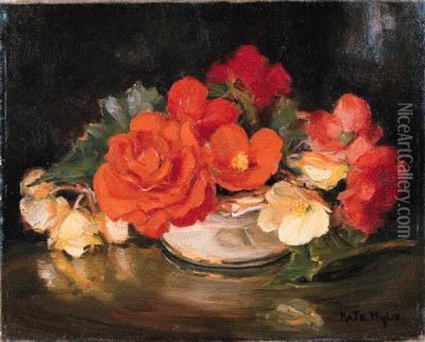 Red And White Begonias Oil Painting - Kate Wylie