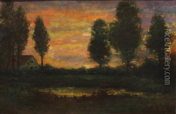 Sunset Through The Trees Oil Painting - Homer Dodge Martin