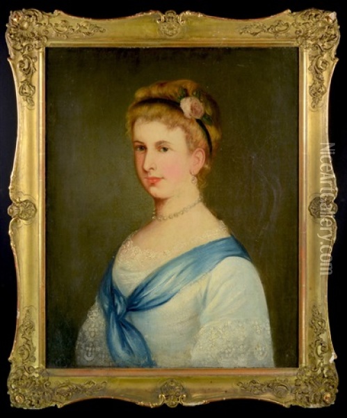 Portrait Of A Lady In Blue Dress Oil Painting - Friedrich Krepp