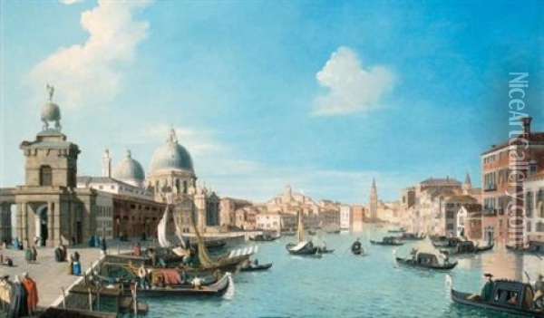 Entrance To The Grand Canal, Venice, Looking West, With The Dogana And The Church Of Santa Maria Della Salute Oil Painting - William James