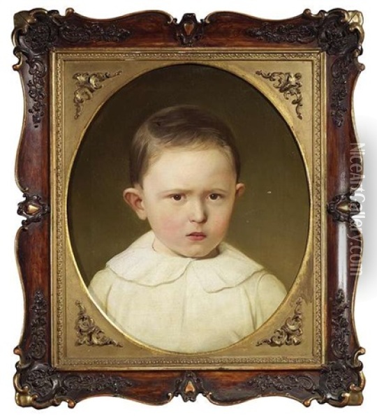 Portrait Des Karl Jakob Haulek Als Kind (+ Portrait Des Johann Haulek Als Kind; Pair) Oil Painting - Ludwig Beyfuss