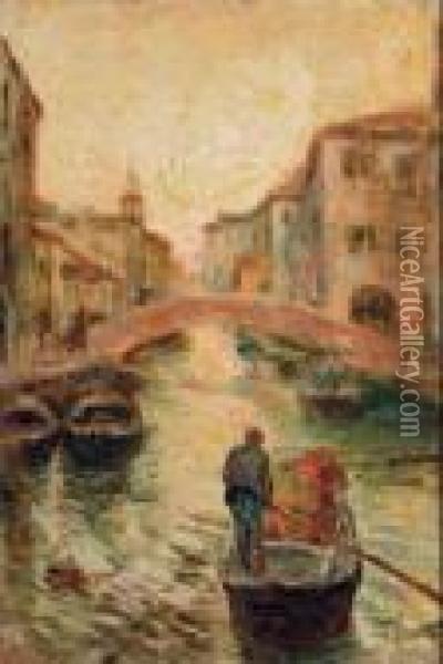 Canale Veneziano Oil Painting - Leonardo Bazzaro