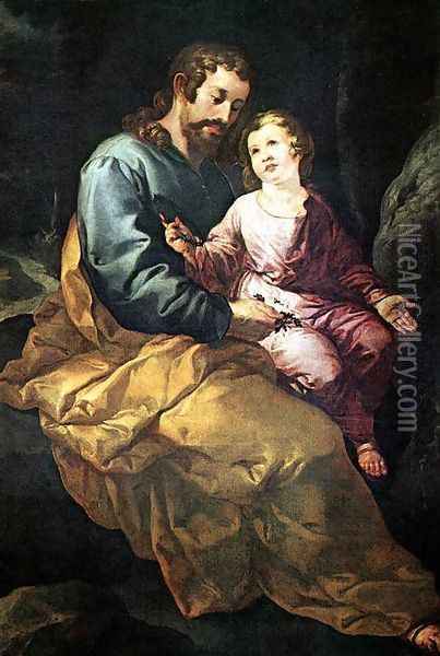 St Joseph and the Christ Child 1648 Oil Painting - Francisco De, The Elder Herrera