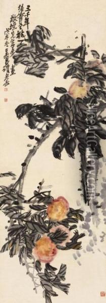 Peaches Oil Painting - Wu Changshuo