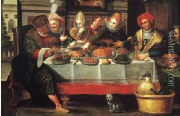 Scene De Banquet Oil Painting - Ambrosius Francken II