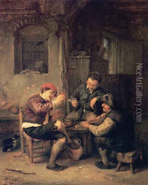 Three Peasants at an Inn Oil Painting - Adriaen Jansz. Van Ostade