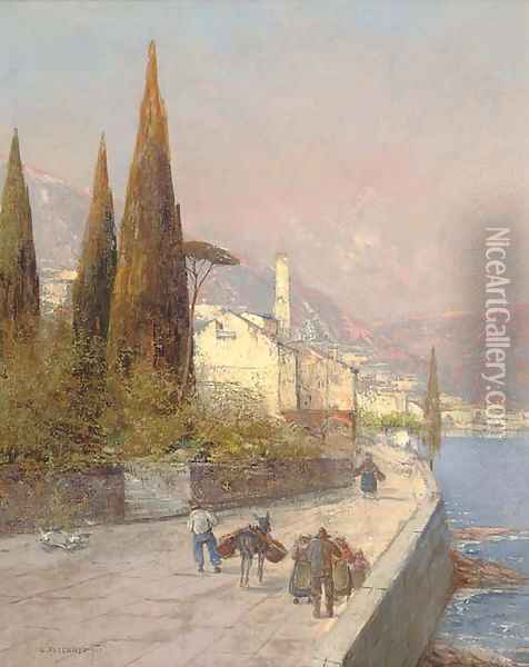 The road to market, an Italian town Oil Painting - Georg Fischof