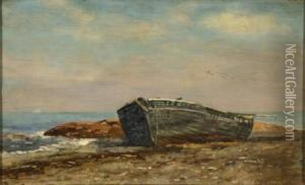 Old Wreck, Pleasant Beach, Cohasset Oil Painting - Frank Henry Shapleigh