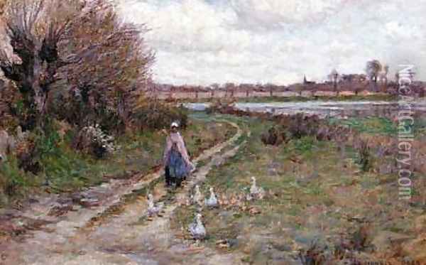 The Goose girl Oil Painting - Henri Eugene Augustin Le Sidaner