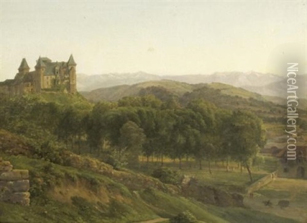 Chateau D'henry Iv A Pau Oil Painting - Alexandre Louis Robert Millin Du Perreux
