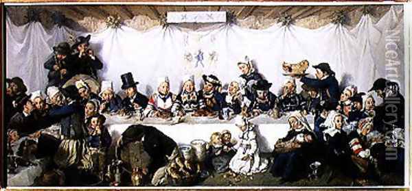 The Wedding Feast of Corentin Le Guerveur and Anne-Marie Kerinvel, 1880 Oil Painting - Victor Marie Roussin
