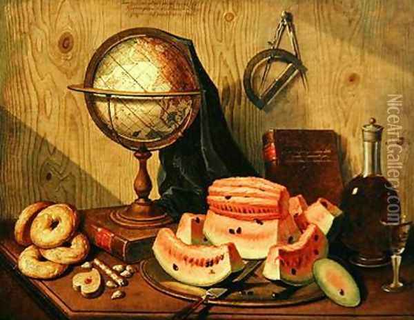 Still Life with Globe and Watermelon Oil Painting - Sebastiano Lazzari