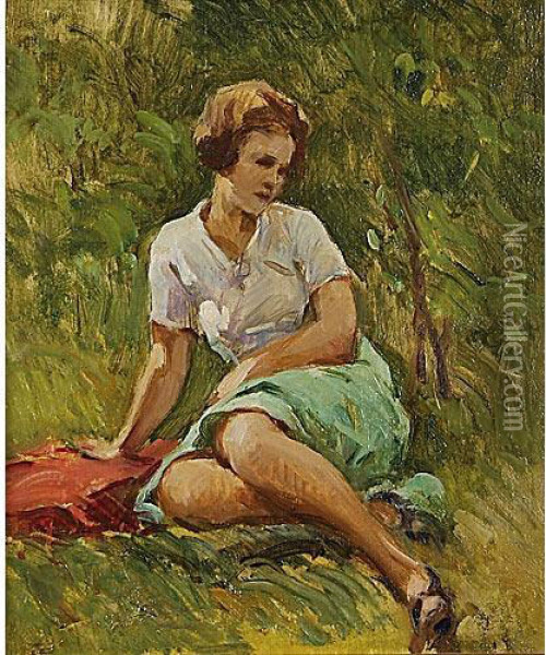 Seduta Nel Verde Oil Painting - Giovanni Zangrando