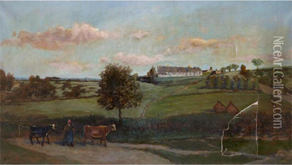 Au Flanc De La Colline 
(valmondois), 1874 (formerly Called: Bonneville Pres Auvers-sur-oise) Oil Painting - Charles-Francois Daubigny