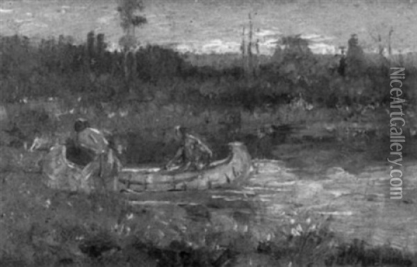 In The Canoe Oil Painting - Edwin Willard Deming