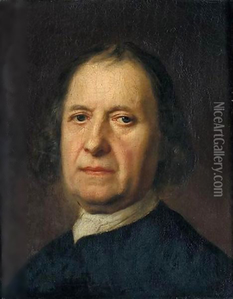 Portrait Of A Gentleman, Head And Shoulders, Wearing A Black Jacket And A White Cravat Oil Painting - Balthasar Denner