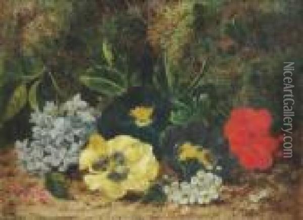 Pansies And Other Flowers Oil Painting - Oliver Clare