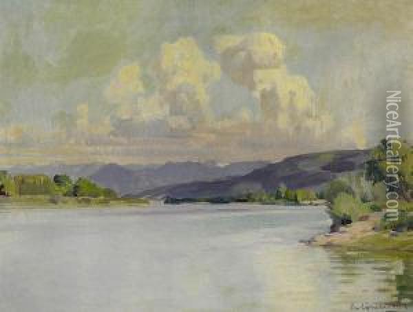 Landschaft Am Alten Rhein. 1914. Oil Painting - Carl August Liner