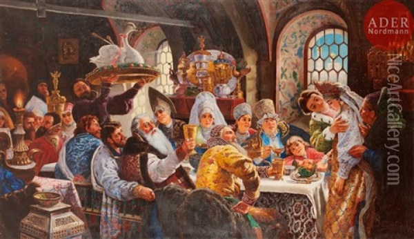 Repas De Noce Chez Les Boyards Oil Painting - Karl Bogdanovich Wenig