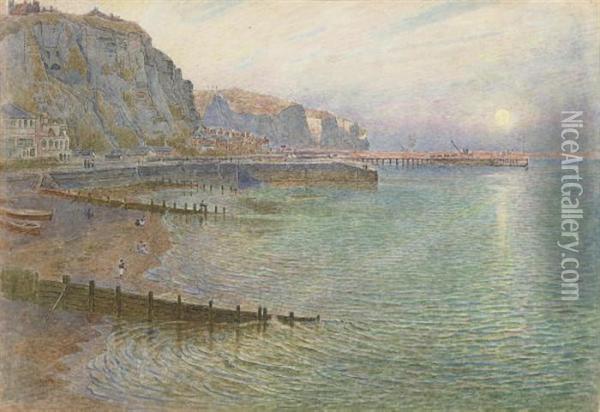 Sunset, The Whitby Coast Oil Painting - Harry Goodwin