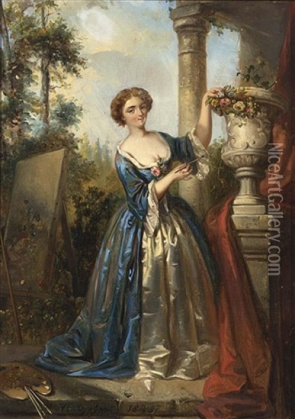 A Paintress In Classical Surroundings Oil Painting - Henricus Engelbertus Reijntjens
