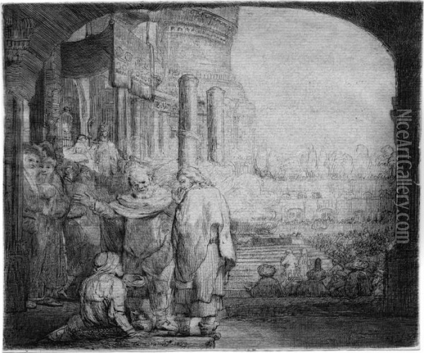 Petrus Und Johannes An Der Pforte Des Tempels Oil Painting - Rembrandt Van Rijn