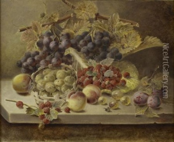 Still Life Of Assorted Fruit On A Ledge Oil Painting - Oliver Clare