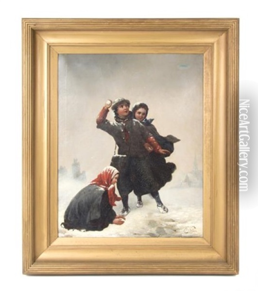Snowball Fight Oil Painting - Henri van Seben