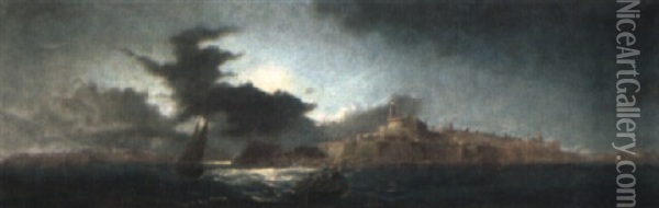 A View Of Valetti Harbour Oil Painting - Luigi Maria Galea