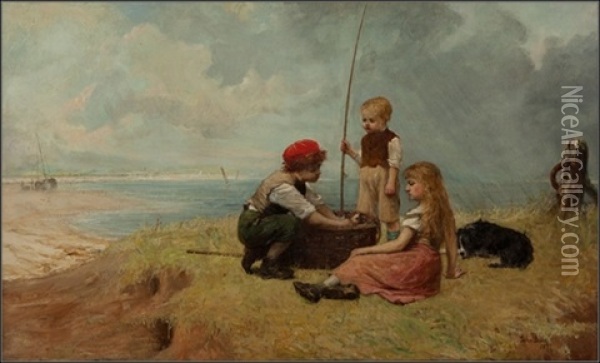 Children With The Catch Oil Painting - John Burr