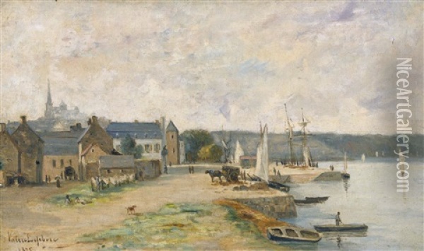 Hafenpartie Bei Treguier Oil Painting - Louis Valere Lefebvre