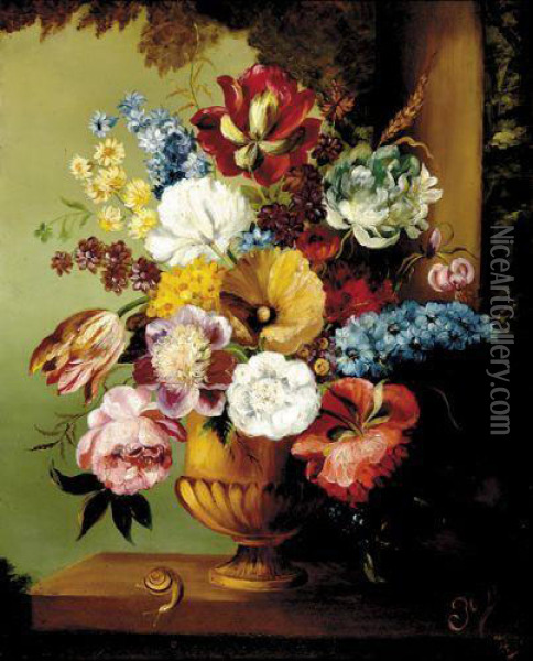 Still Life Of Flowers Oil Painting - Jan Van Huysum