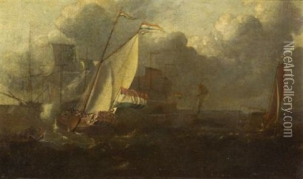 Sailing Vessels Oil Painting - Ludolf Backhuysen the Elder