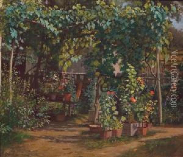 Backyard Flower Garden Oil Painting - Enoch Wood Perry