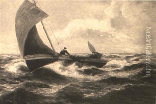Sailboat On Rough Seas Oil Painting - Charles Napier Hemy