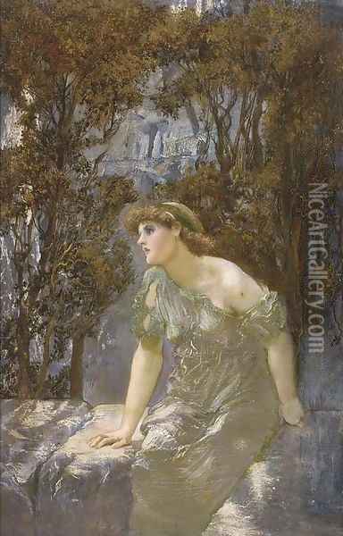 A maiden seated on a wall Oil Painting - William Edward Frank Britten