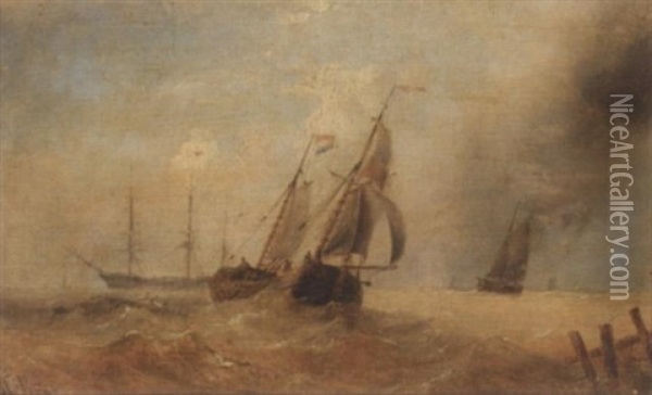 Shipping In Heavy Seas Oil Painting - Henry Redmore