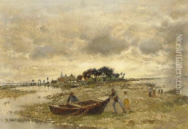 Fisher Folk Near Stralsund. Oil Painting - Karl Heffner