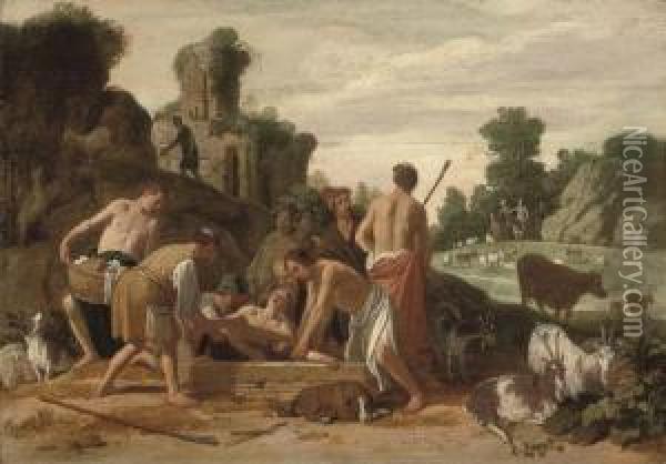 Joseph Being Lowered Into The Well Oil Painting - Claes Cornelisz Moeyaert