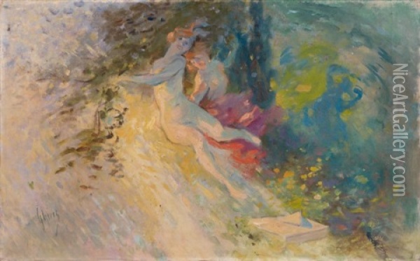 Deux Nymphes Oil Painting - Jules Cheret