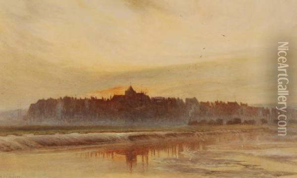 Viewof Rye At Sunset Oil Painting - Peter Moffat Lindner