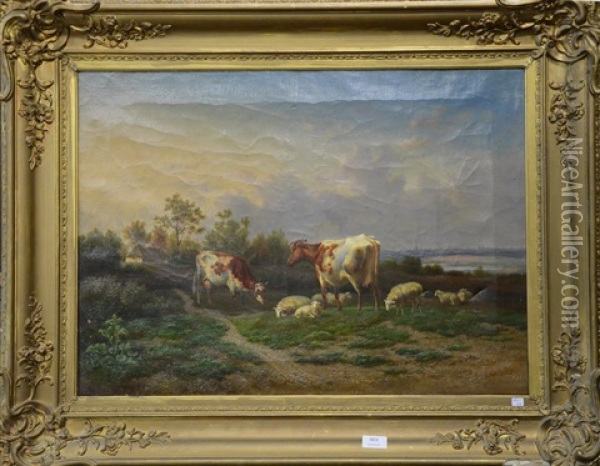 Vaches Et Moutons Oil Painting - Jean-Baptiste Davelooze