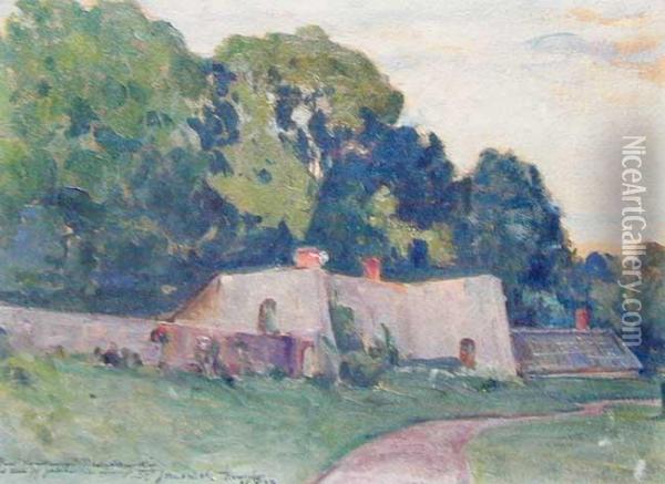 Zabudowania W Drzewach, 1928 R. Oil Painting - Stanislaw Janowski