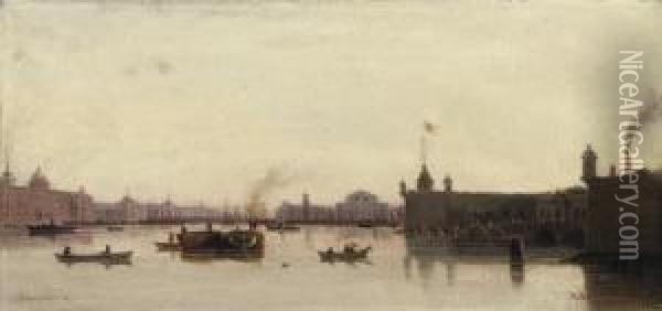 View Of The Peter-paul Fortress And The Stock Exchange, St Petersburg Oil Painting - Petr Petrovich Vereshchagin