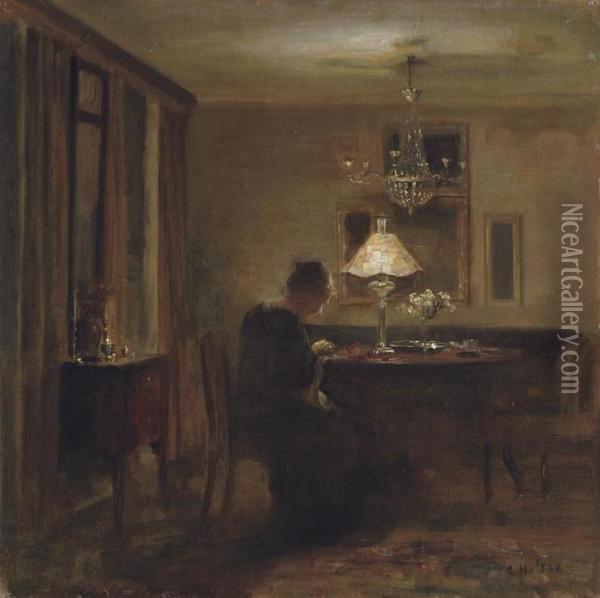 Kvinde I Et Interior (lady In An Interior) Oil Painting - Carl Vilhelm Holsoe