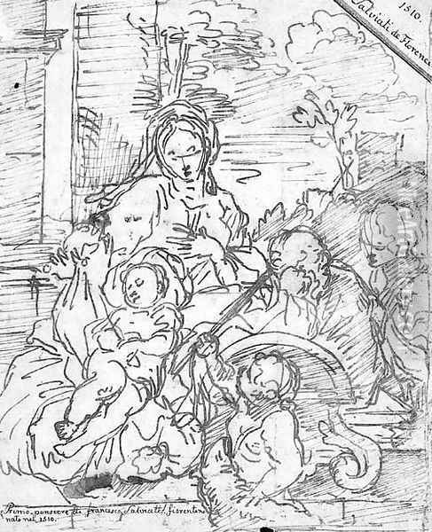 The Rest on the Flight into Egypt with the infant Baptist and another figure Oil Painting - Sebastien Bourdon