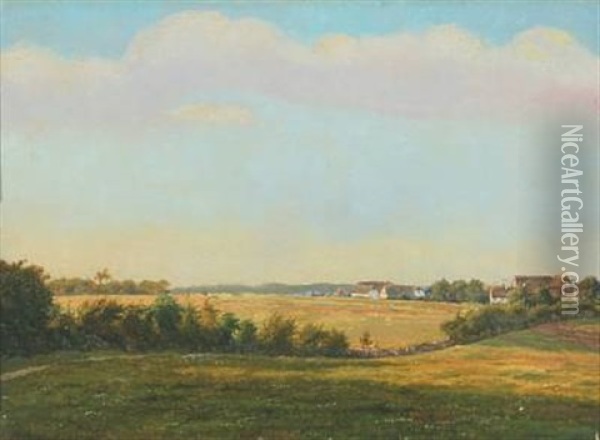 A Danish Summer Landscape Oil Painting - Frederik Christian Jacobsen Kiaerskou
